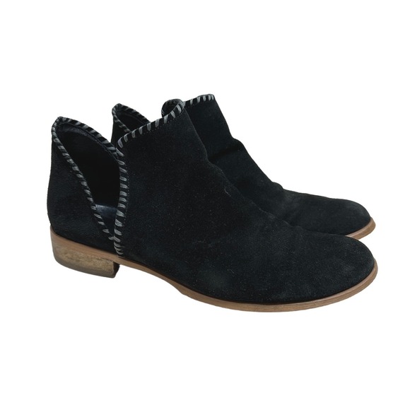 Garnet Hill Italy Black Suede Whipstitch Cutout Ankle Booties EU 39 Women's 8.5 - Picture 2 of 6